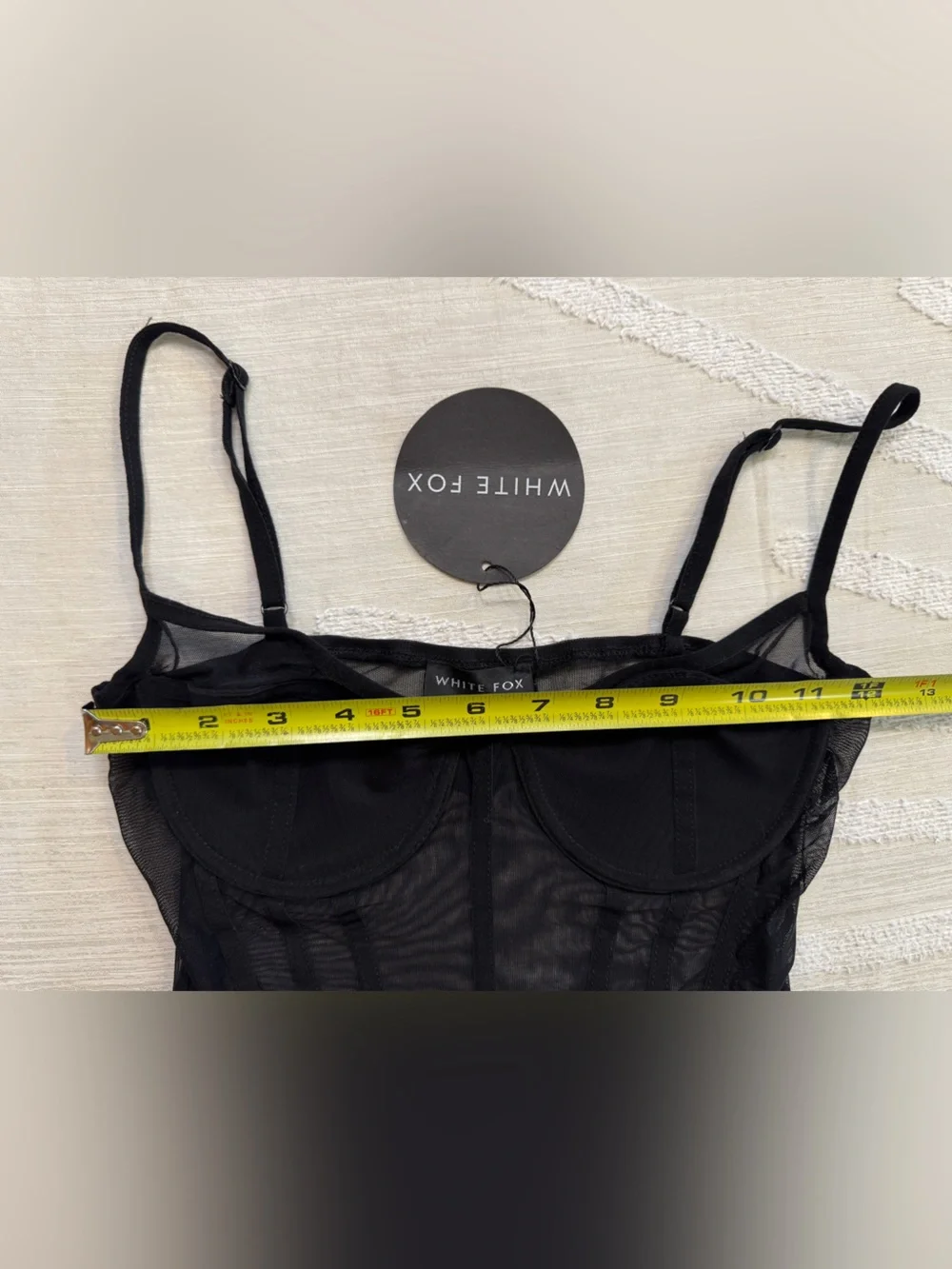 White Fox Boutique Black Mesh Corset Bustier Bodysuit Women’s Small NWT